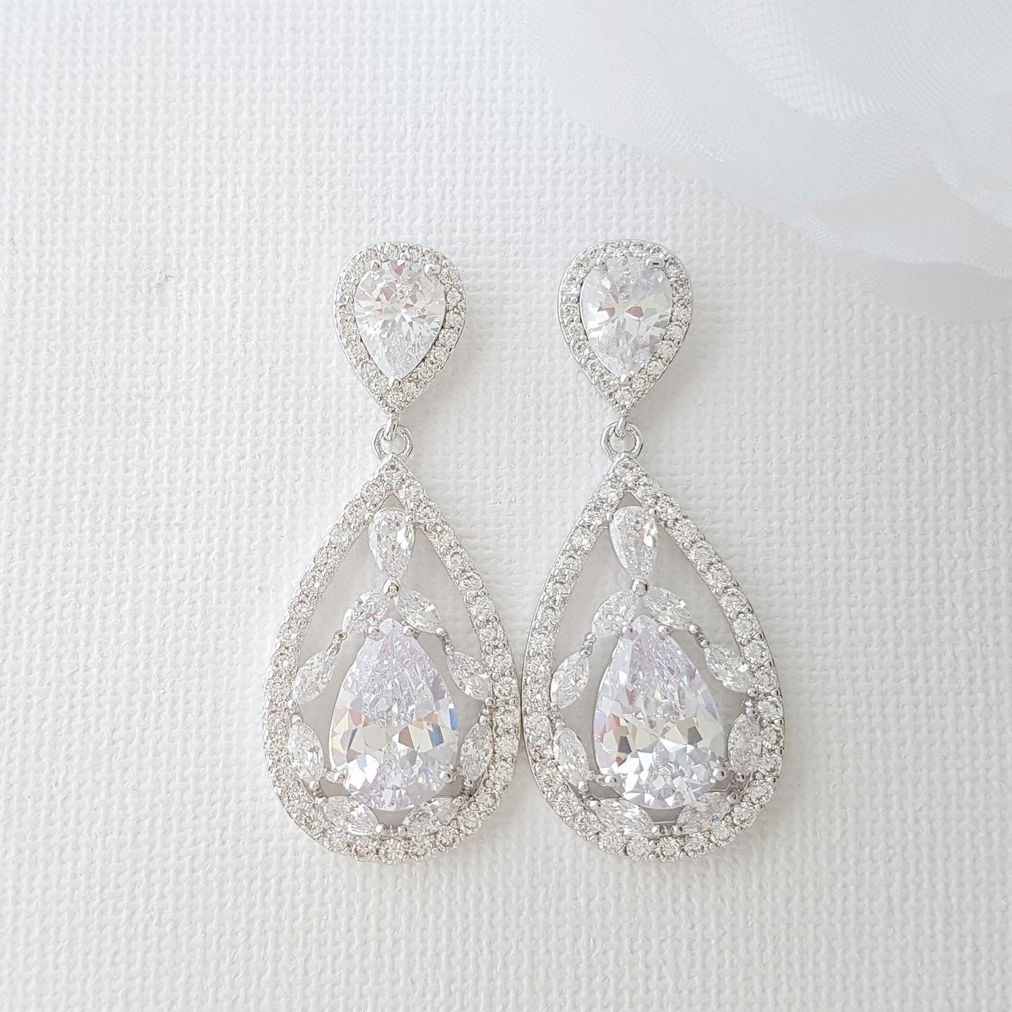 Rose gold Plated Drop Earrings for Brides-Esther - PoetryDesigns