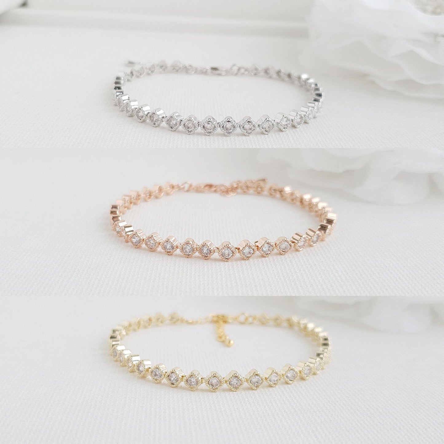 Thin & Slim Gold Tennis Bracelet with Cubic Zirconia - Lisa - PoetryDesigns