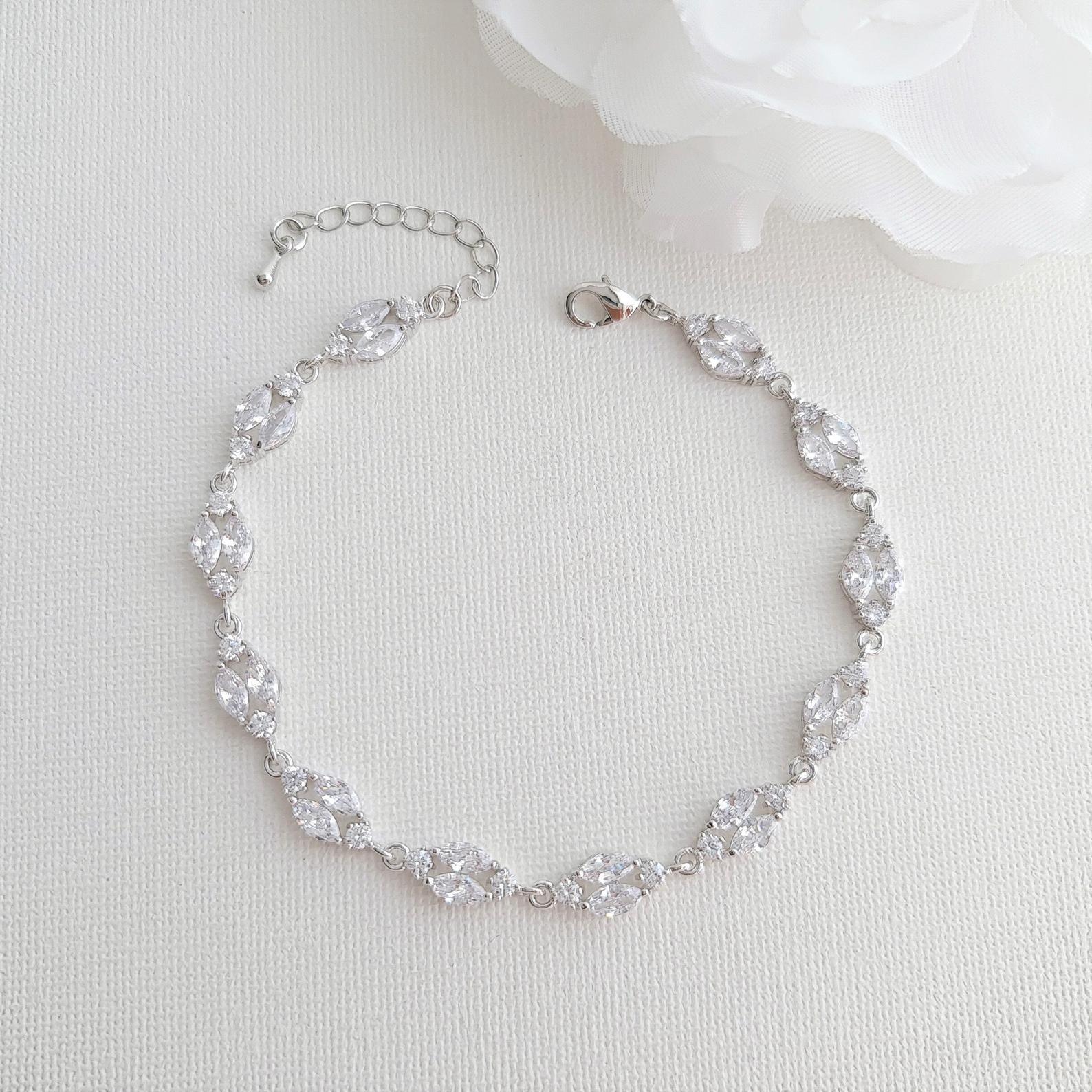 Gold Bridal Jewelry Set with Pearl Crystal Earrings Back Necklace Bracelet Set-Hayley - PoetryDesigns
