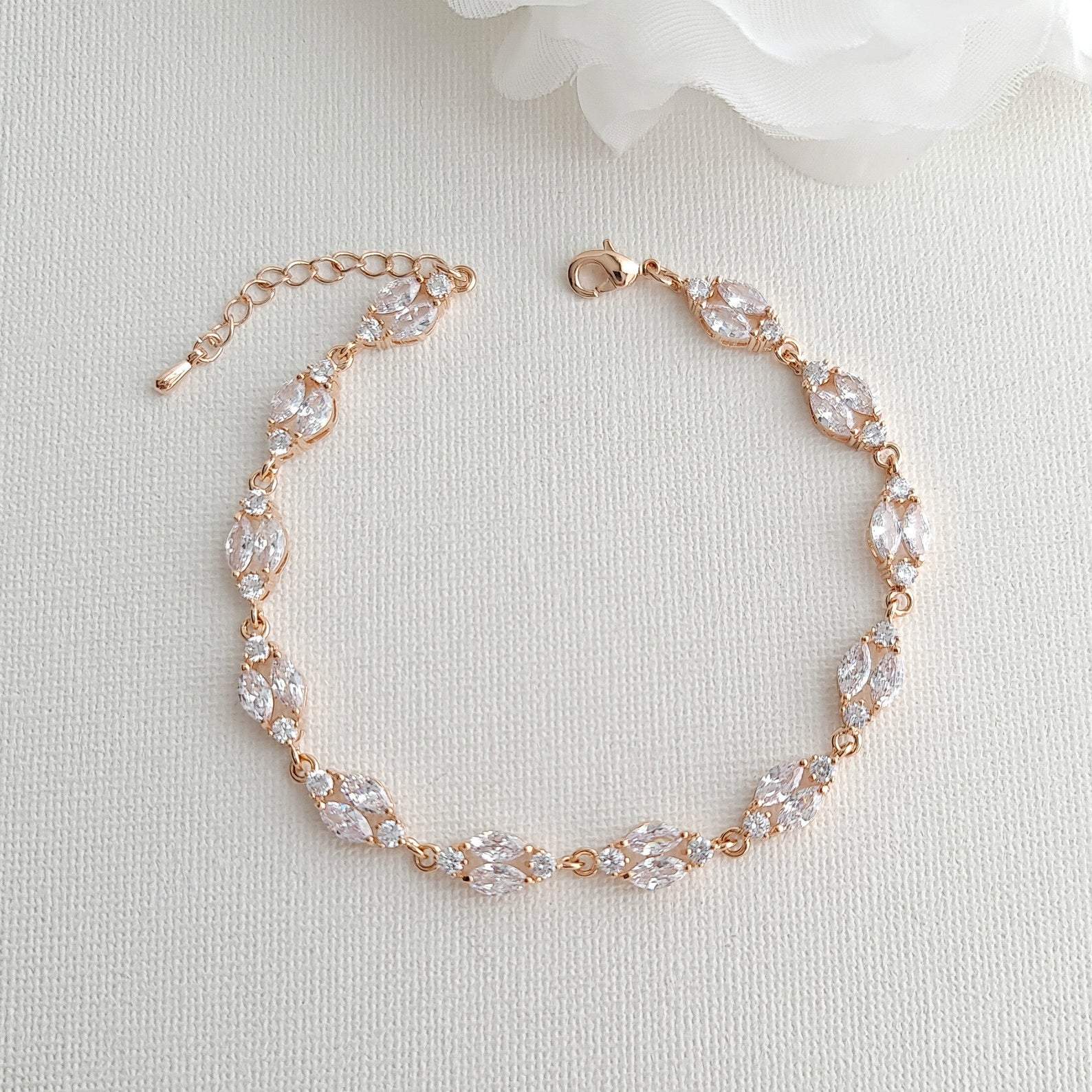Gold Bridal Jewelry Set with Pearl Crystal Earrings Back Necklace Bracelet Set-Hayley - PoetryDesigns