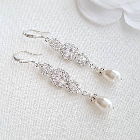 Rose Gold Pearl Drop Wedding Earrings-Gianna - PoetryDesigns