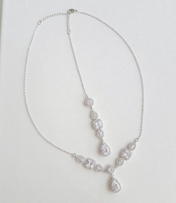 Rose Gold Crystal Backdrop Necklace- Gianna - PoetryDesigns
