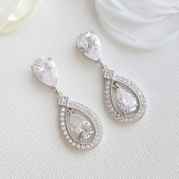 Gold Crystal Drop Earrings Weddings- Sarah - PoetryDesigns