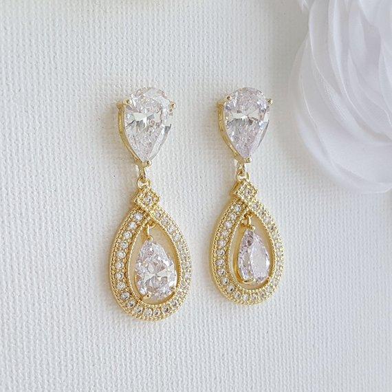 Silver Crystal Drop Bridal Earrings- Sarah - PoetryDesigns
