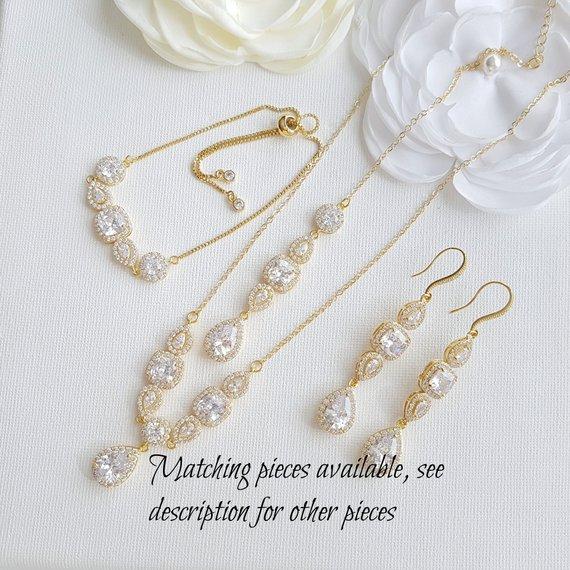 Bridal Drop Back Necklace- Gianna - PoetryDesigns