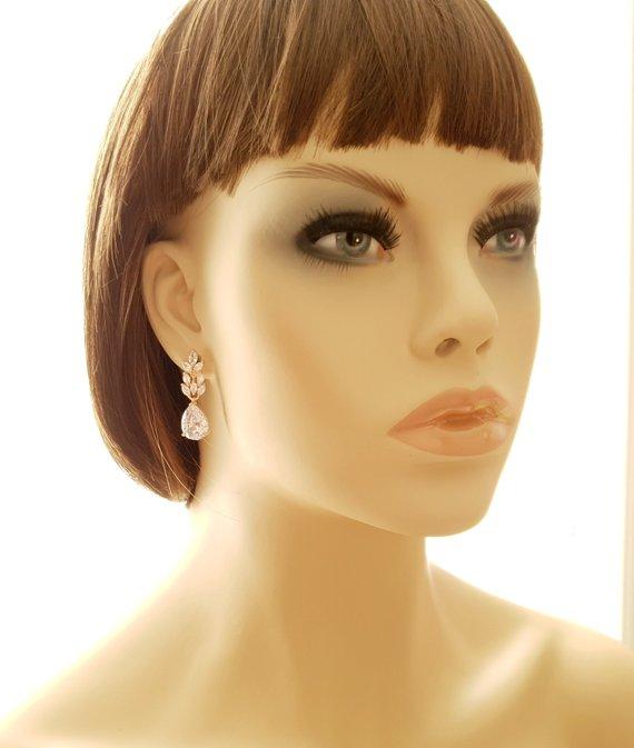 Silver Cubic Zirconia Leaf Earrings-Willow - PoetryDesigns