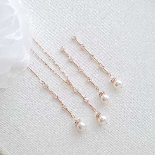 Slim Necklace Earring Bridal Jewelry Set- Ginger - PoetryDesigns