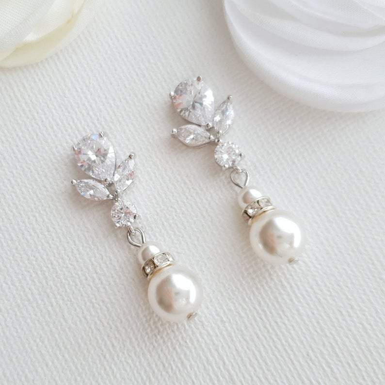 Gold Earrings for Weddings with Pearl Drops-Nicole - PoetryDesigns