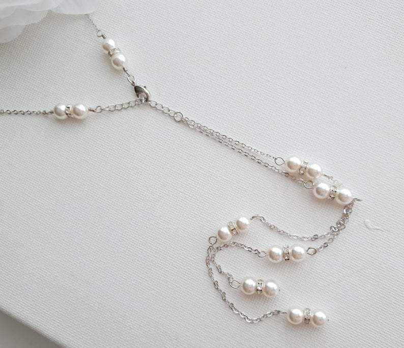Pearl Backdrop Bridal Necklace In Gold- AVA - PoetryDesigns