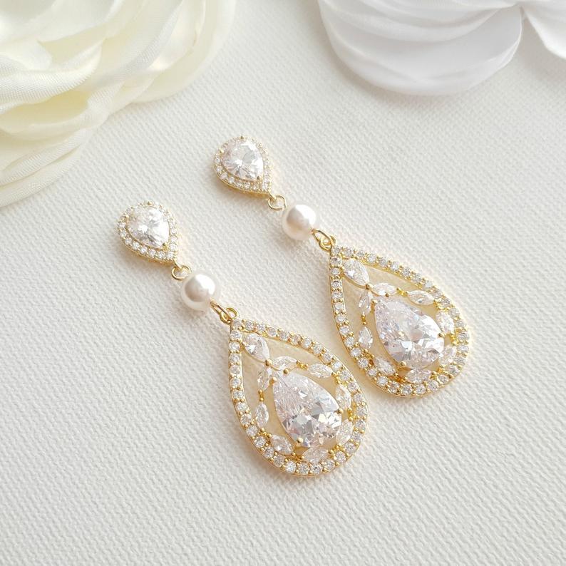 Gold Cubic Zirconia Earrings-Esther - PoetryDesigns