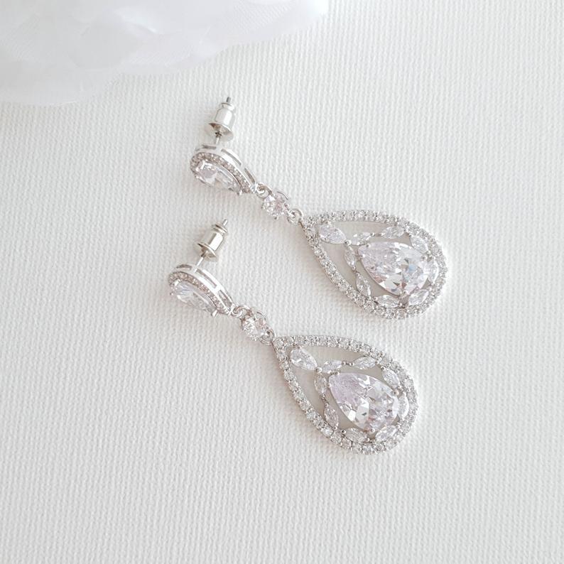 Yellow Gold Bridal Earrings in Cubic Zirconia for Brides-Esther - PoetryDesigns
