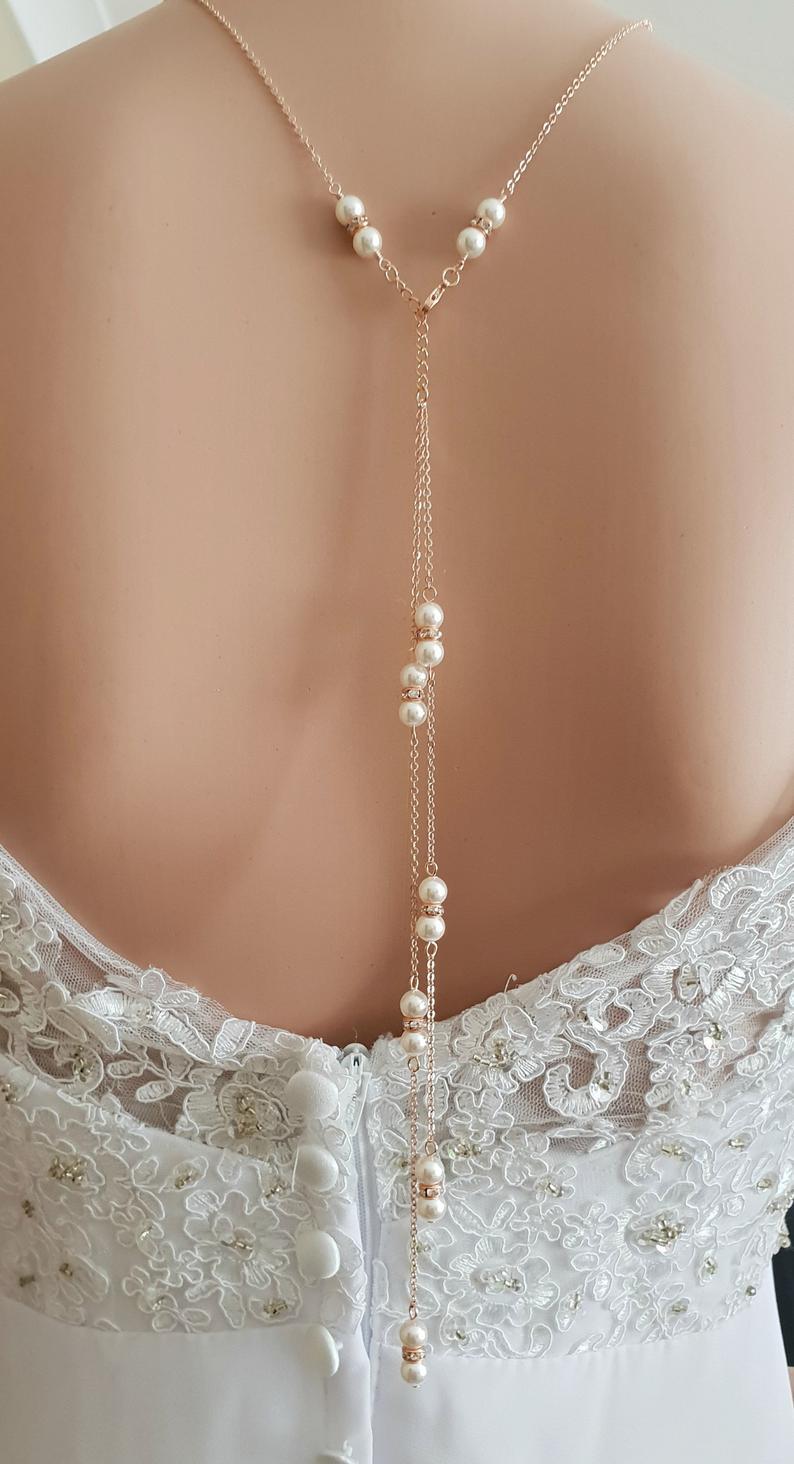 Pearl Backdrop Bridal Necklace In Gold- AVA - PoetryDesigns