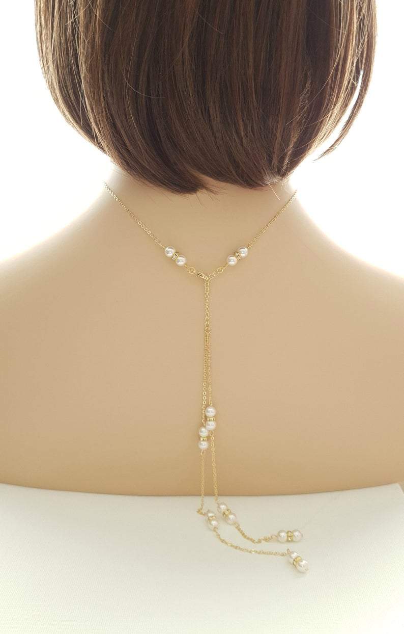 Pearl Backdrop Bridal Necklace In Gold- AVA - PoetryDesigns