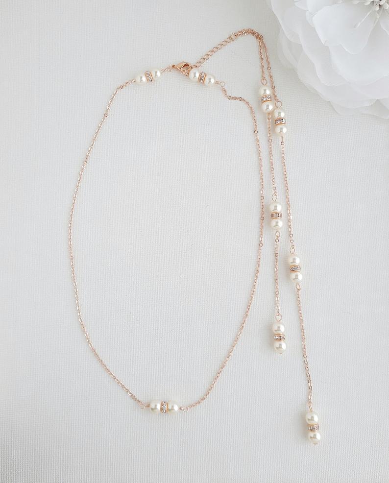 Pearl Backdrop Bridal Necklace In Gold- AVA - PoetryDesigns