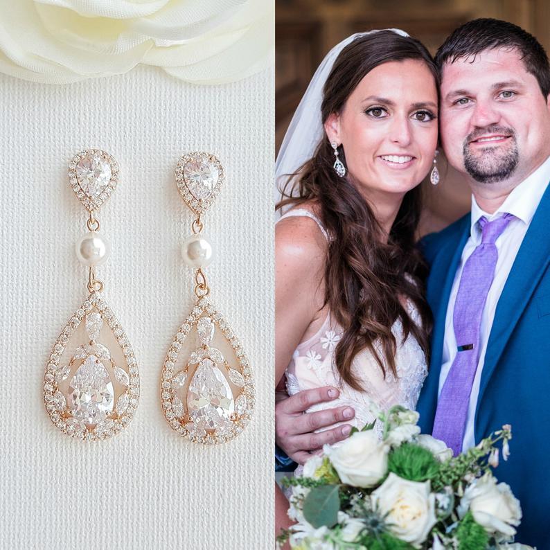 Gold Cubic Zirconia Earrings-Esther - PoetryDesigns