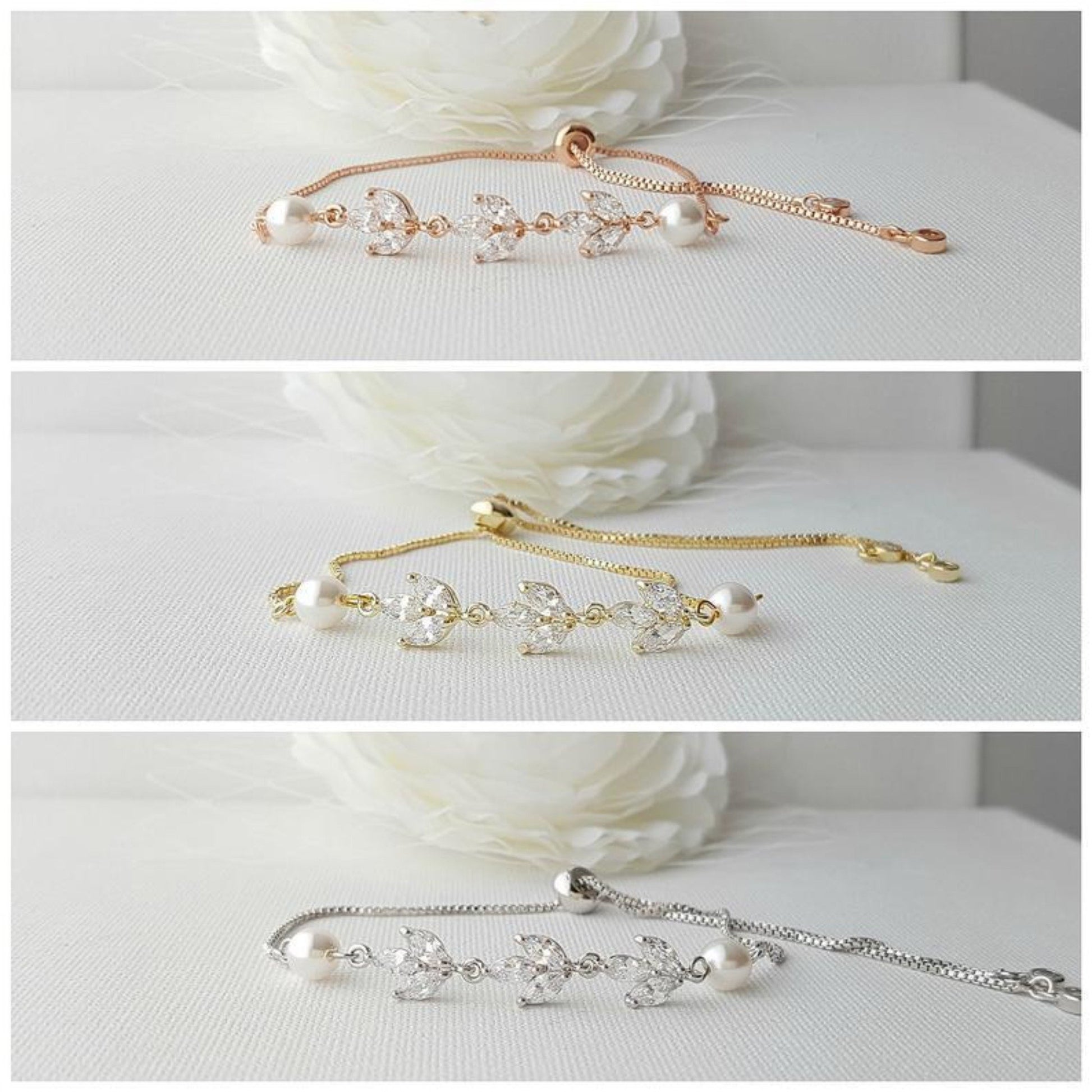Wedding Necklace Set with Earrings & Bracelet-Gold- Leila - PoetryDesigns