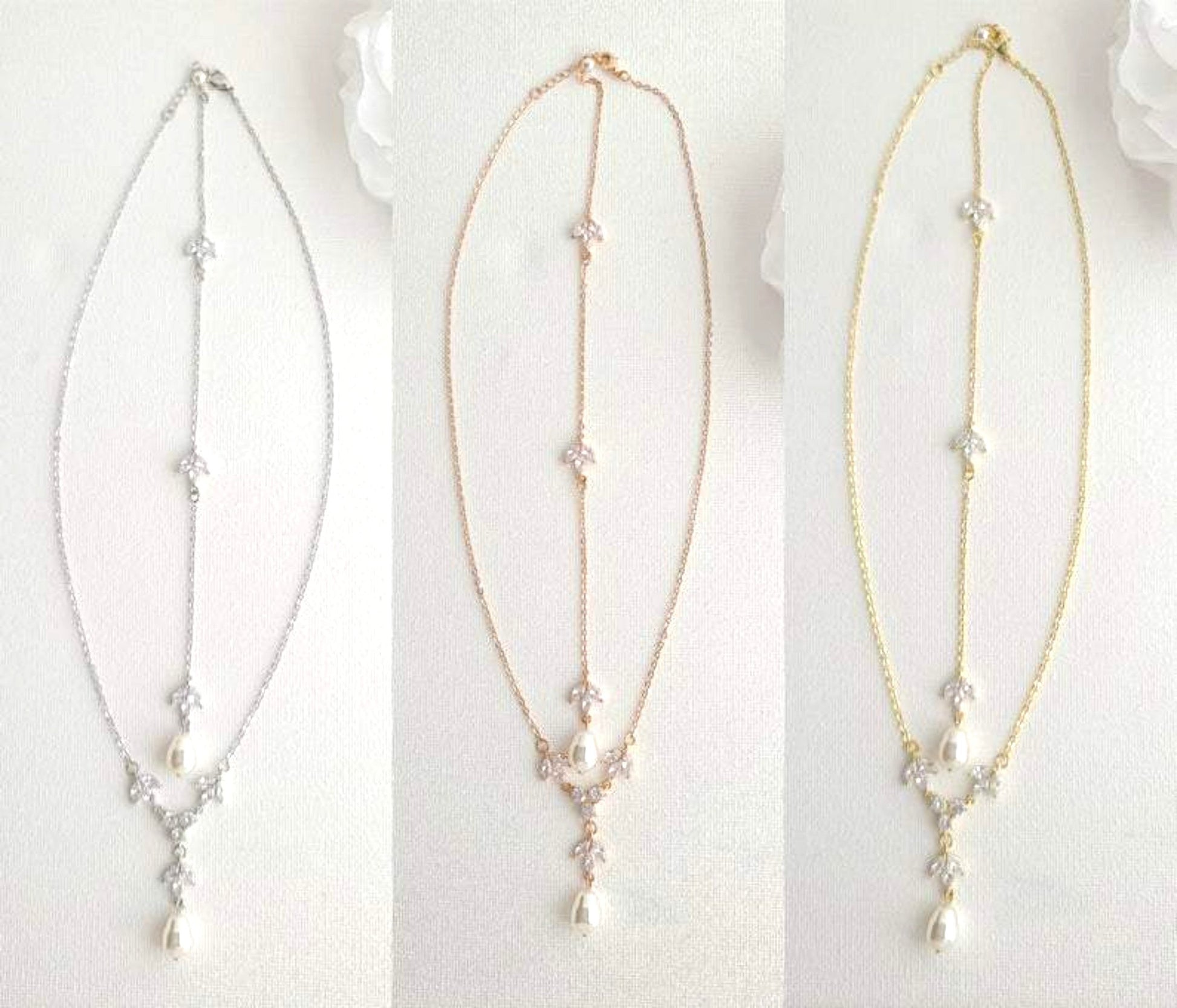 Wedding Necklace Set with Earrings & Bracelet-Gold- Leila - PoetryDesigns