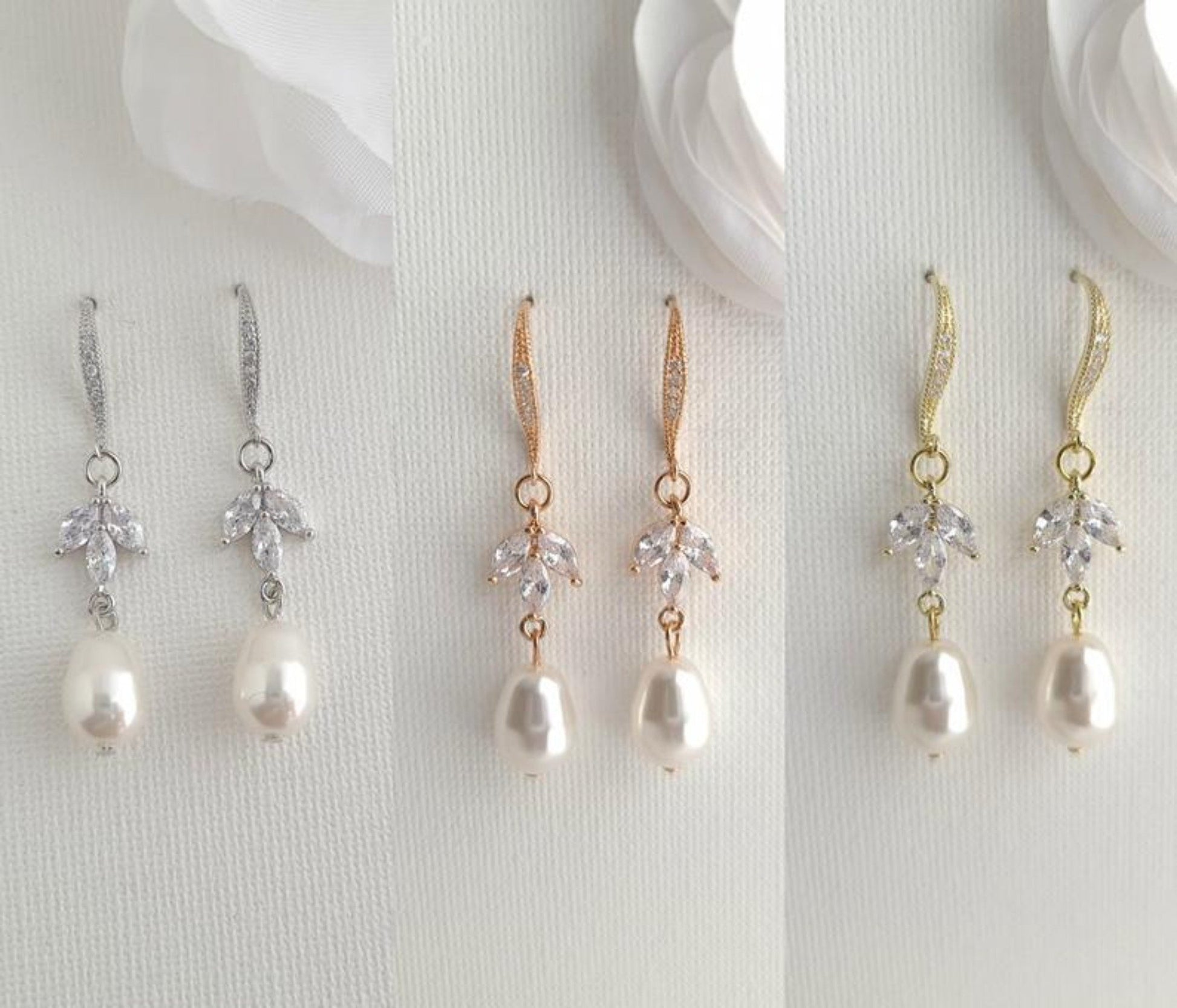 Wedding Necklace Set with Earrings & Bracelet-Gold- Leila - PoetryDesigns