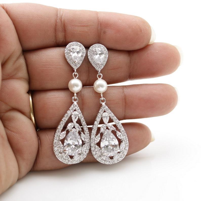 Gold Cubic Zirconia Earrings-Esther - PoetryDesigns