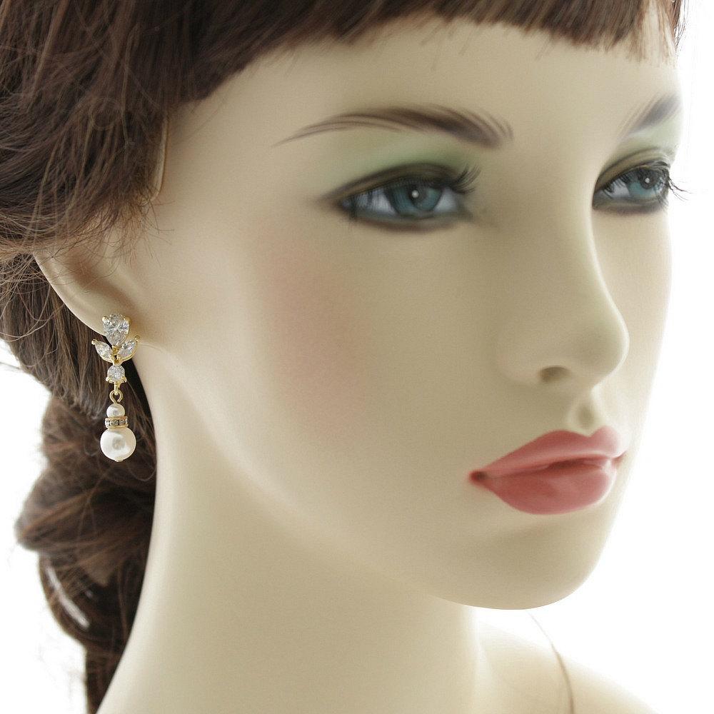 Gold Earrings for Weddings with Pearl Drops-Nicole - PoetryDesigns