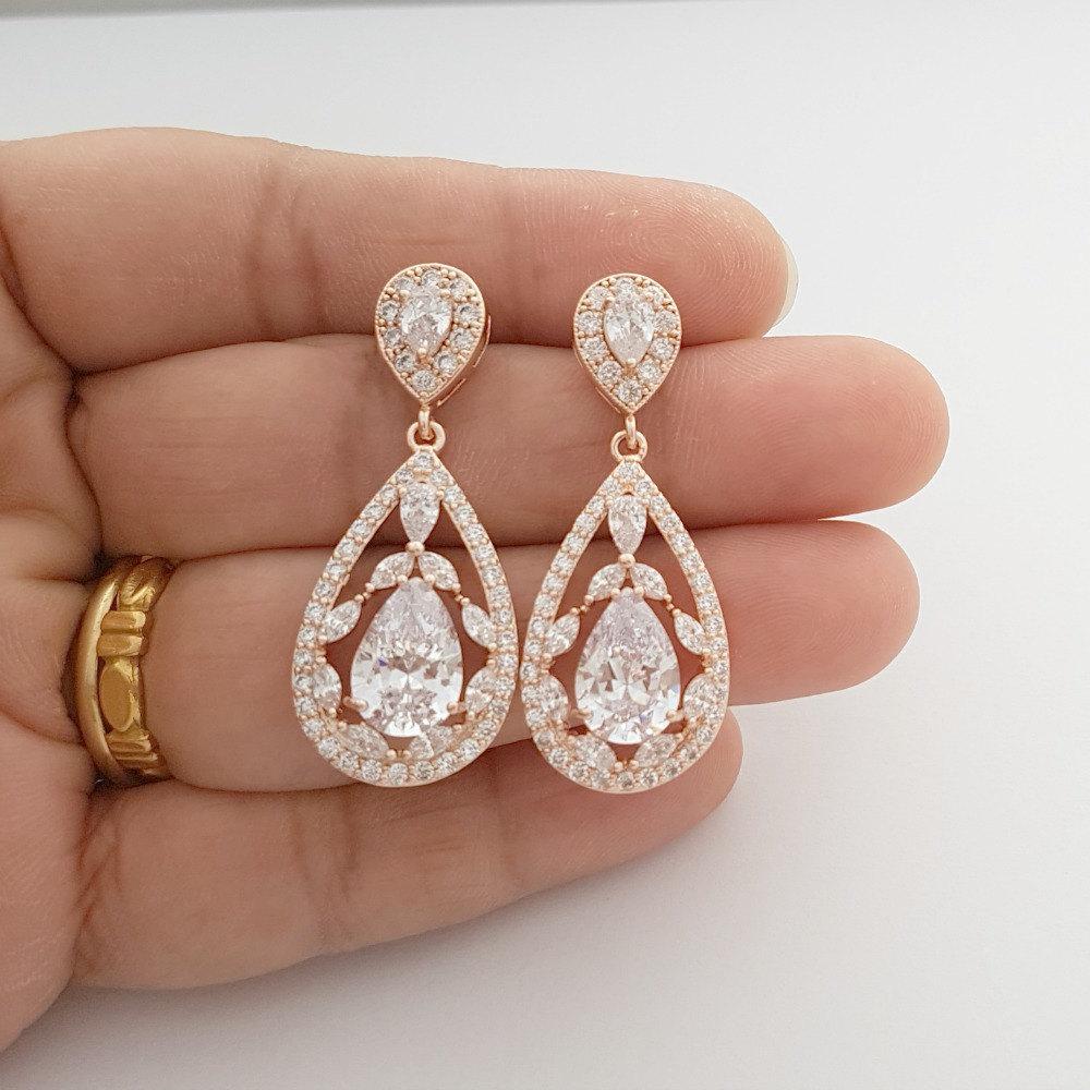 Bridal Earrings in Rose gold plating