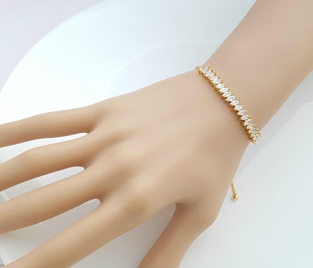 Bridal Gold Bracelet, Gold Crystal Bracelet, Adjustable Bridesmaid Bracelet, Wedding Jewelry, Simple Wedding Bracelet For Bride, Katie - PoetryDesigns