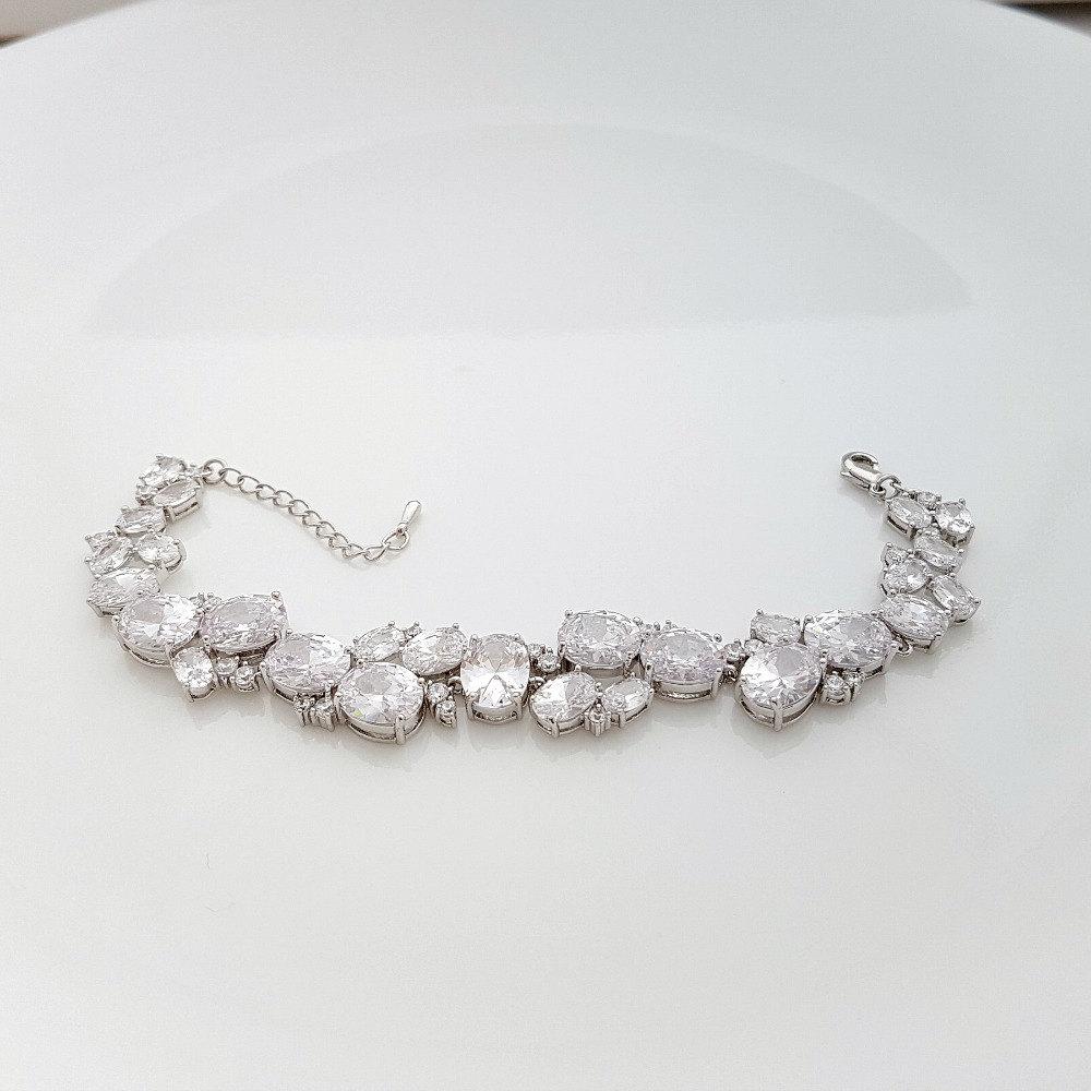 Wedding Crystal Bracelet, Bridal Jewelry, Bridal Bracelet, Rose Gold Bracelet, Gold Wedding Bracelet, Cubic Zirconia Bracelet, Emily - PoetryDesigns
