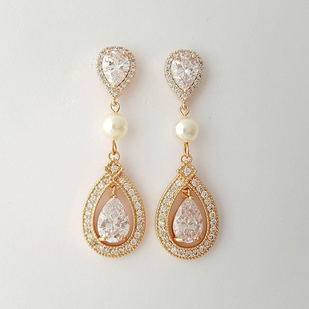 Yellow Gold Bridal Earrings-Sarah - PoetryDesigns