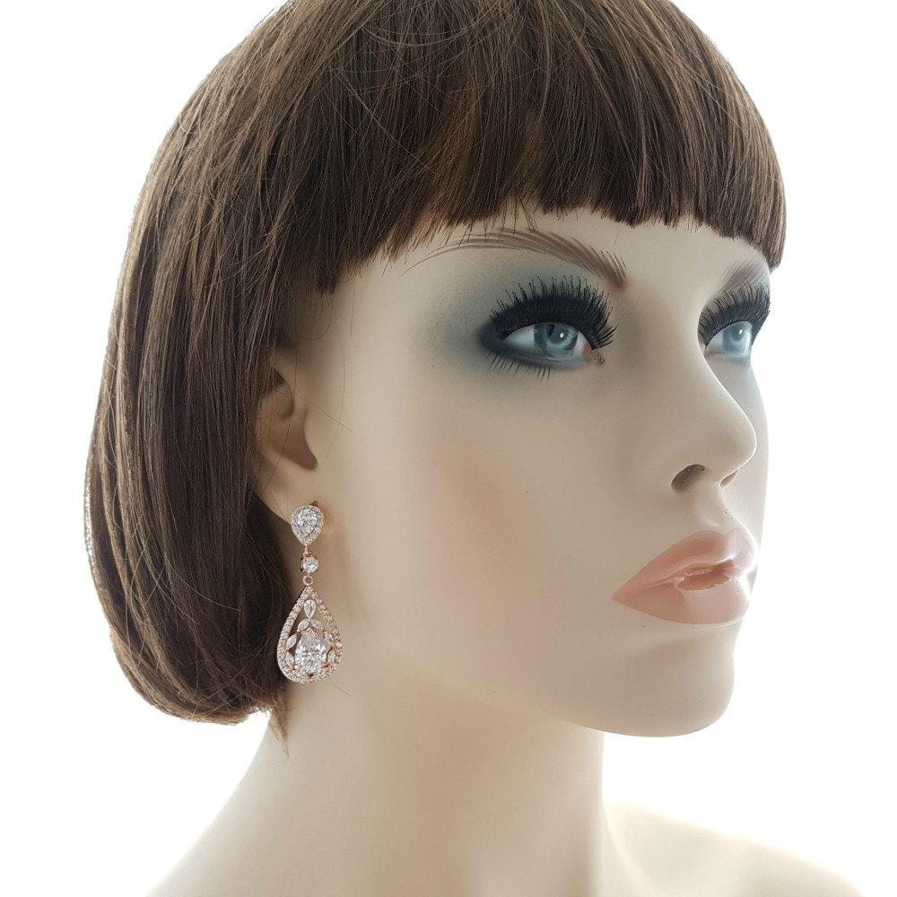 rose gold crystal drop statement earrings for weddings