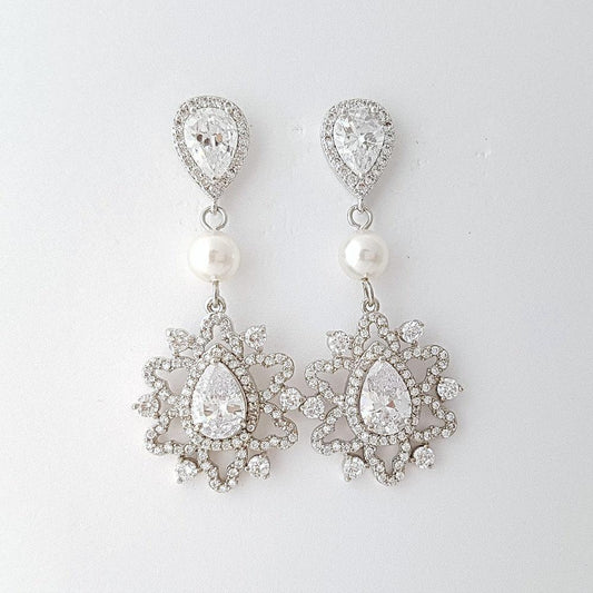 Bridal Crystal Earrings- Fiona - PoetryDesigns