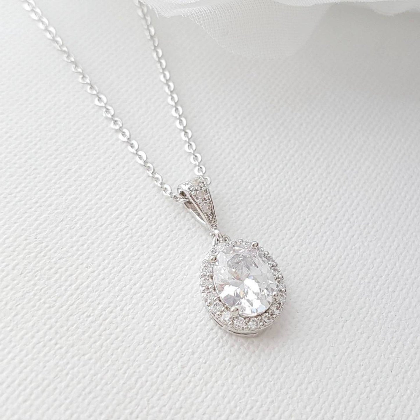 Bridesmaid Jewelry Set, Oval Bridal Set, Crystal Drop Earrings Necklace Set, Halo Style, Cubic Zirconia, Wedding Jewelry Set, Emily - PoetryDesigns
