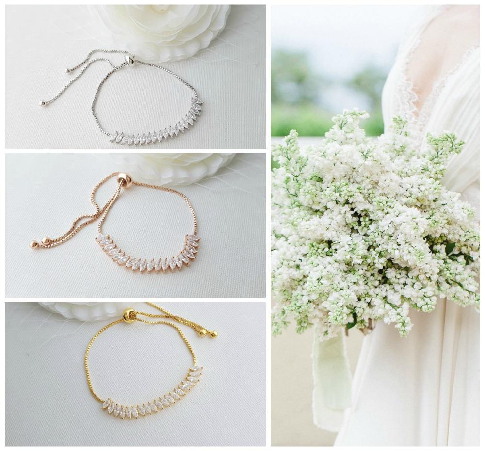 Crystal Bridal Bracelet, Bridesmaid Bracelet, Wedding Jewelry, Rose Gold, Gold, Wedding Bangle Bracelet, Slide Bracelet, Katie Bracelet - PoetryDesigns
