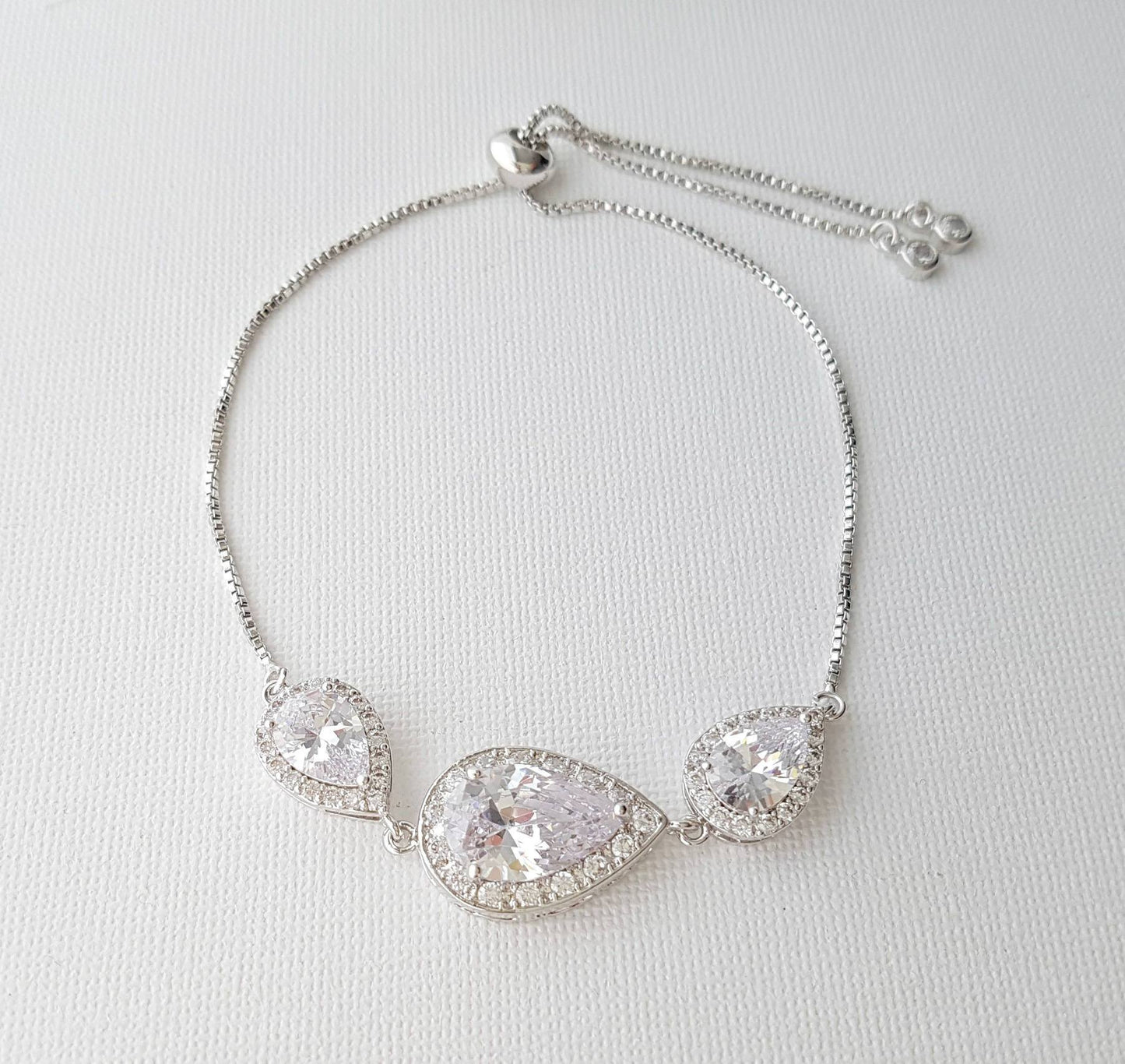 Crystal Bridal Bracelet, Wedding Jewelry, Bridesmaid Bracelet, Teardrop Bracelet, Zirconia Wedding Bracelet Adjustable Bracelet, Evelyn - PoetryDesigns