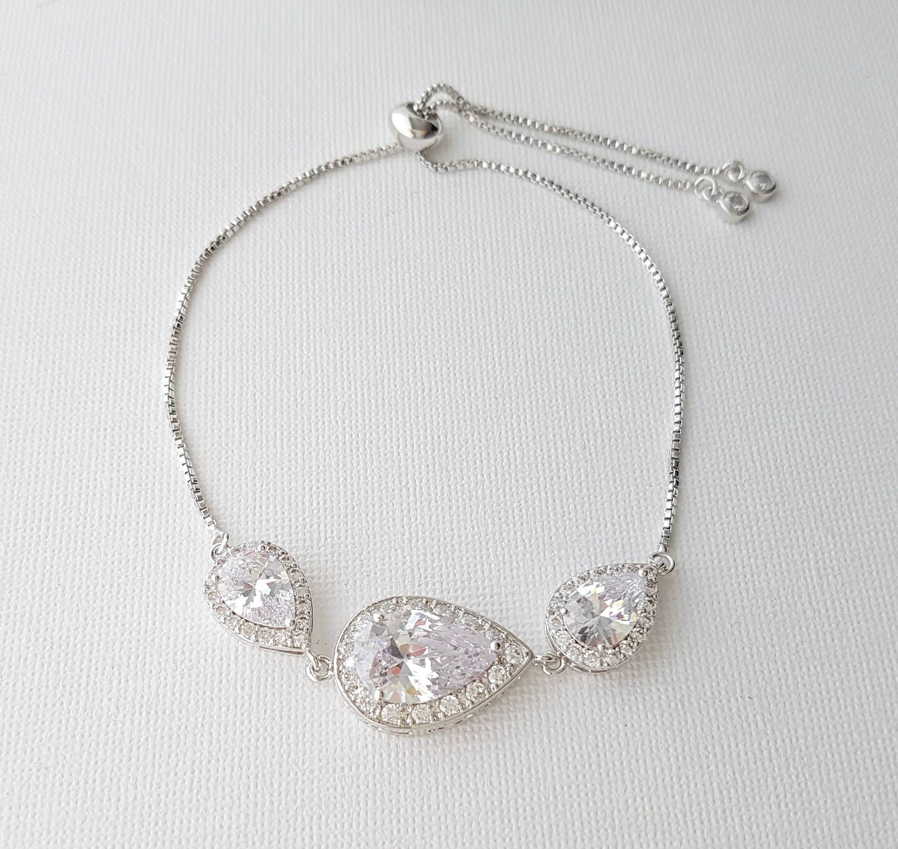 Crystal Bridal Bracelet, Wedding Jewelry, Bridesmaid Bracelet, Teardrop Bracelet, Zirconia Wedding Bracelet Adjustable Bracelet, Evelyn - PoetryDesigns
