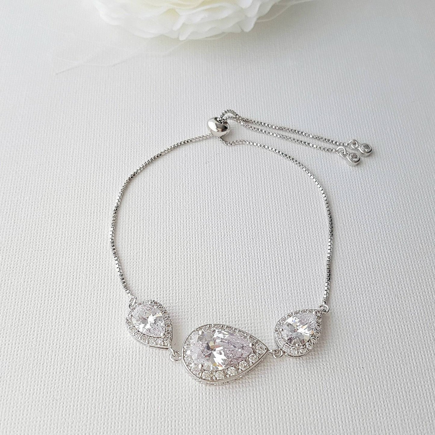 Crystal Bridal Bracelet, Wedding Jewelry, Bridesmaid Bracelet, Teardrop Bracelet, Zirconia Wedding Bracelet Adjustable Bracelet, Evelyn - PoetryDesigns