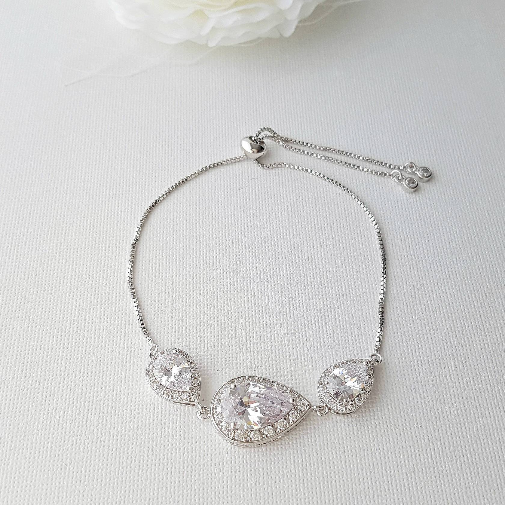 Crystal Bridal Bracelet, Wedding Jewelry, Bridesmaid Bracelet, Teardrop Bracelet, Zirconia Wedding Bracelet Adjustable Bracelet, Evelyn - PoetryDesigns