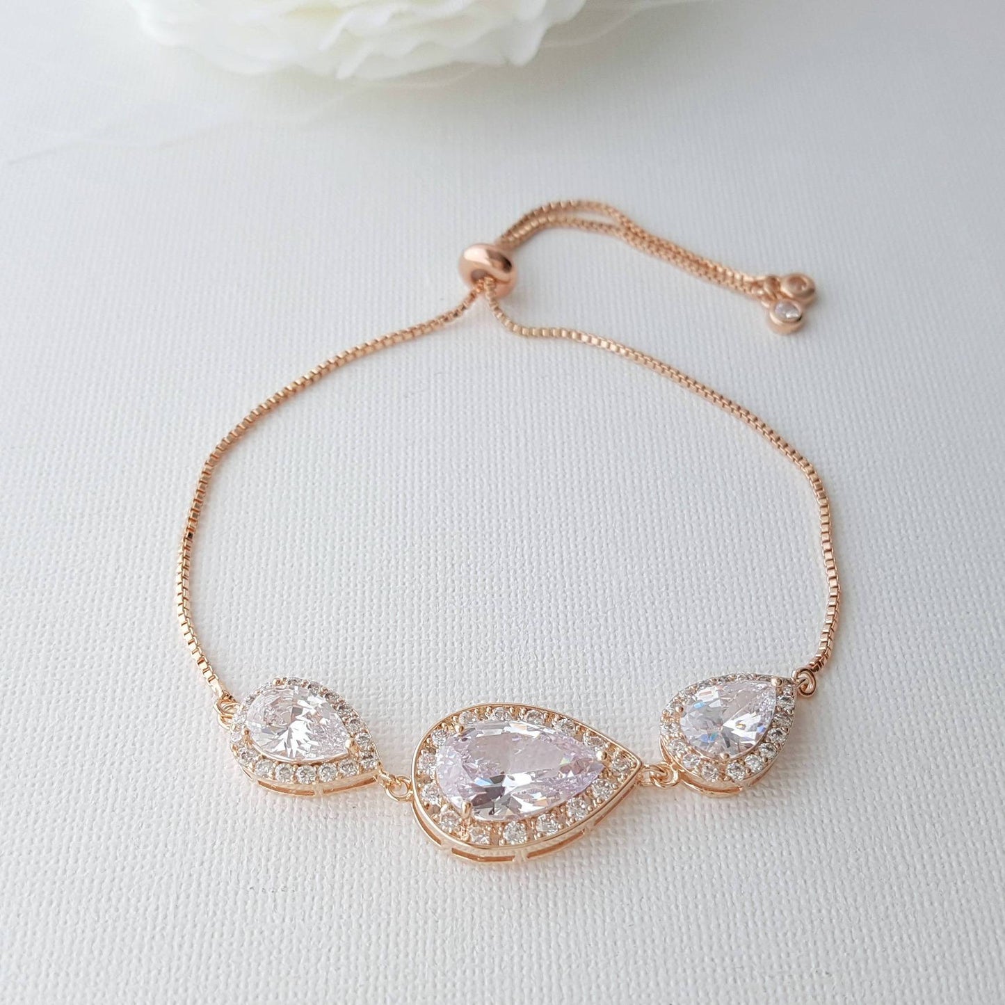 Crystal Bridal Bracelet, Wedding Jewelry, Bridesmaid Bracelet, Teardrop Bracelet, Zirconia Wedding Bracelet Adjustable Bracelet, Evelyn - PoetryDesigns