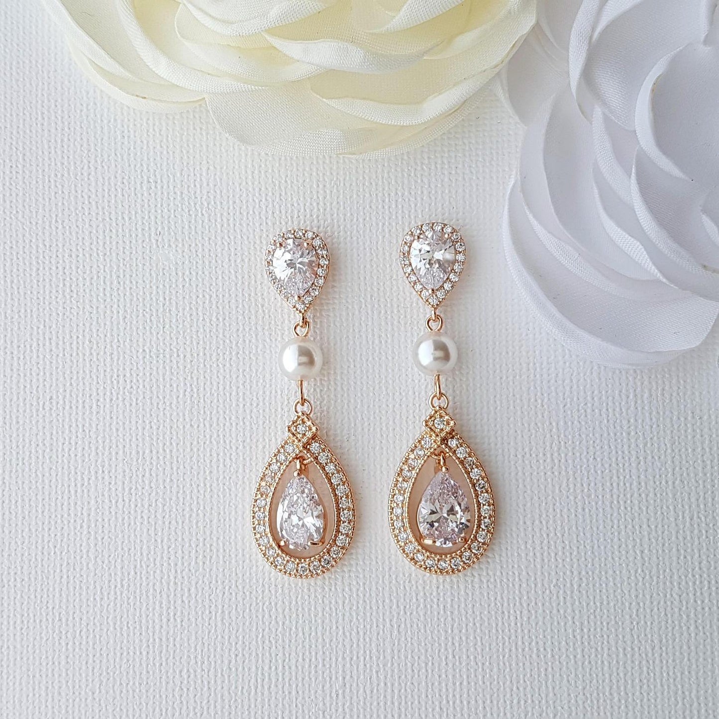 Yellow Gold Bridal Earrings-Sarah - PoetryDesigns