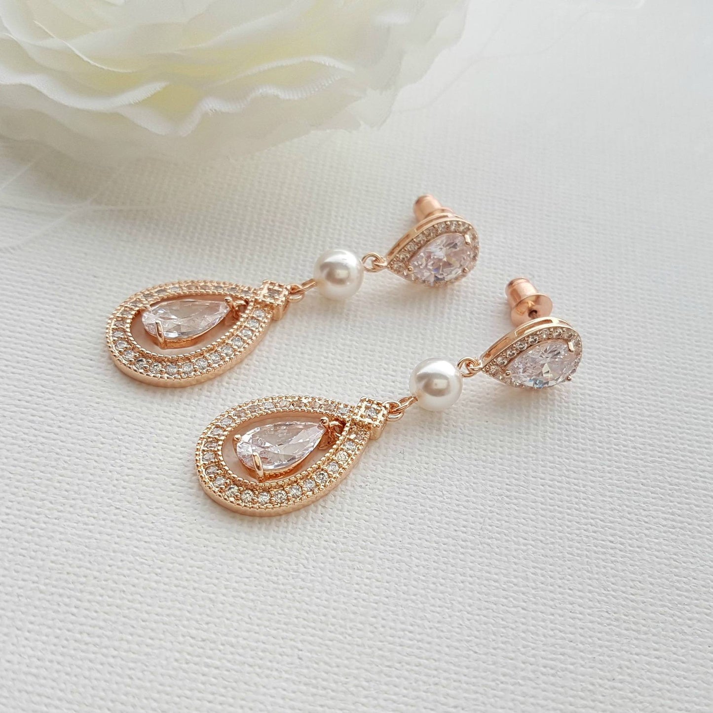 Yellow Gold Bridal Earrings-Sarah - PoetryDesigns