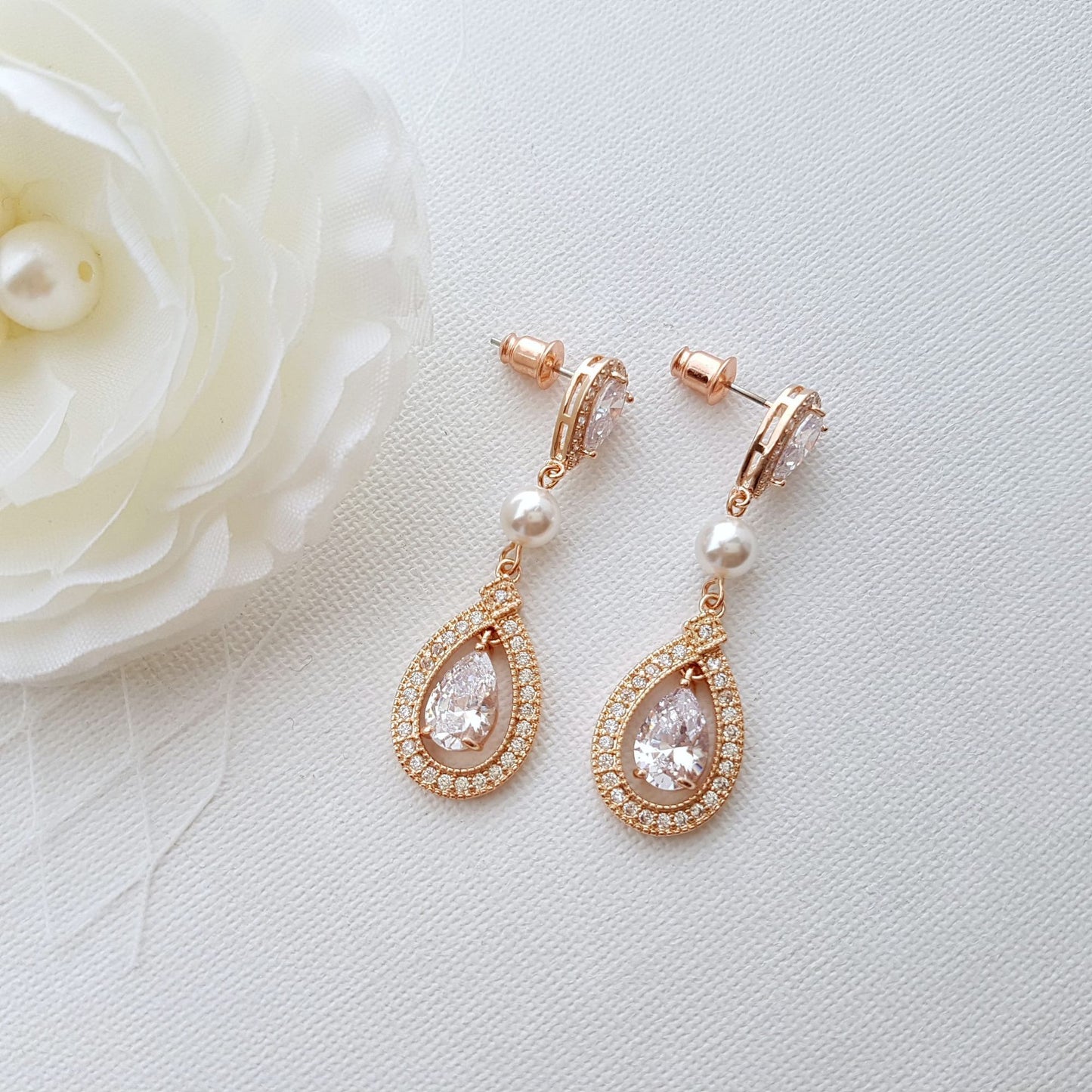 Yellow Gold Bridal Earrings-Sarah - PoetryDesigns
