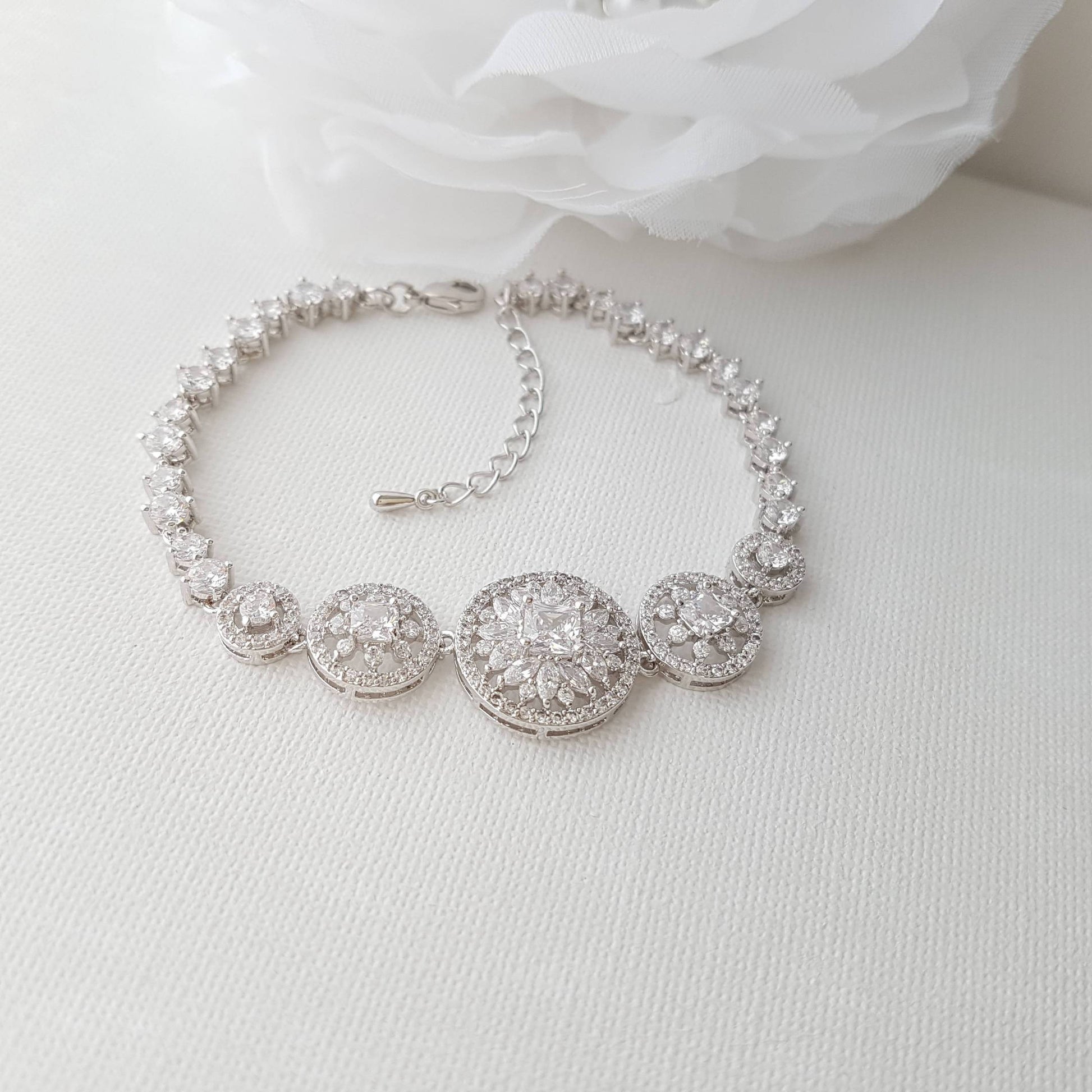 Bridal Bracelet, Round Wedding Bracelet, Crystal Wedding Bracelet, Cubic Zirconia Bracelet, Halo Style, Bridal Jewelry, Adonia - PoetryDesigns