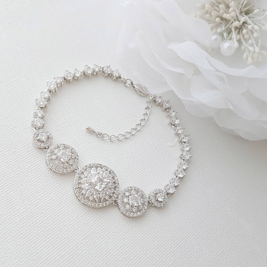 Bridal Bracelet, Round Wedding Bracelet, Crystal Wedding Bracelet, Cubic Zirconia Bracelet, Halo Style, Bridal Jewelry, Adonia - PoetryDesigns