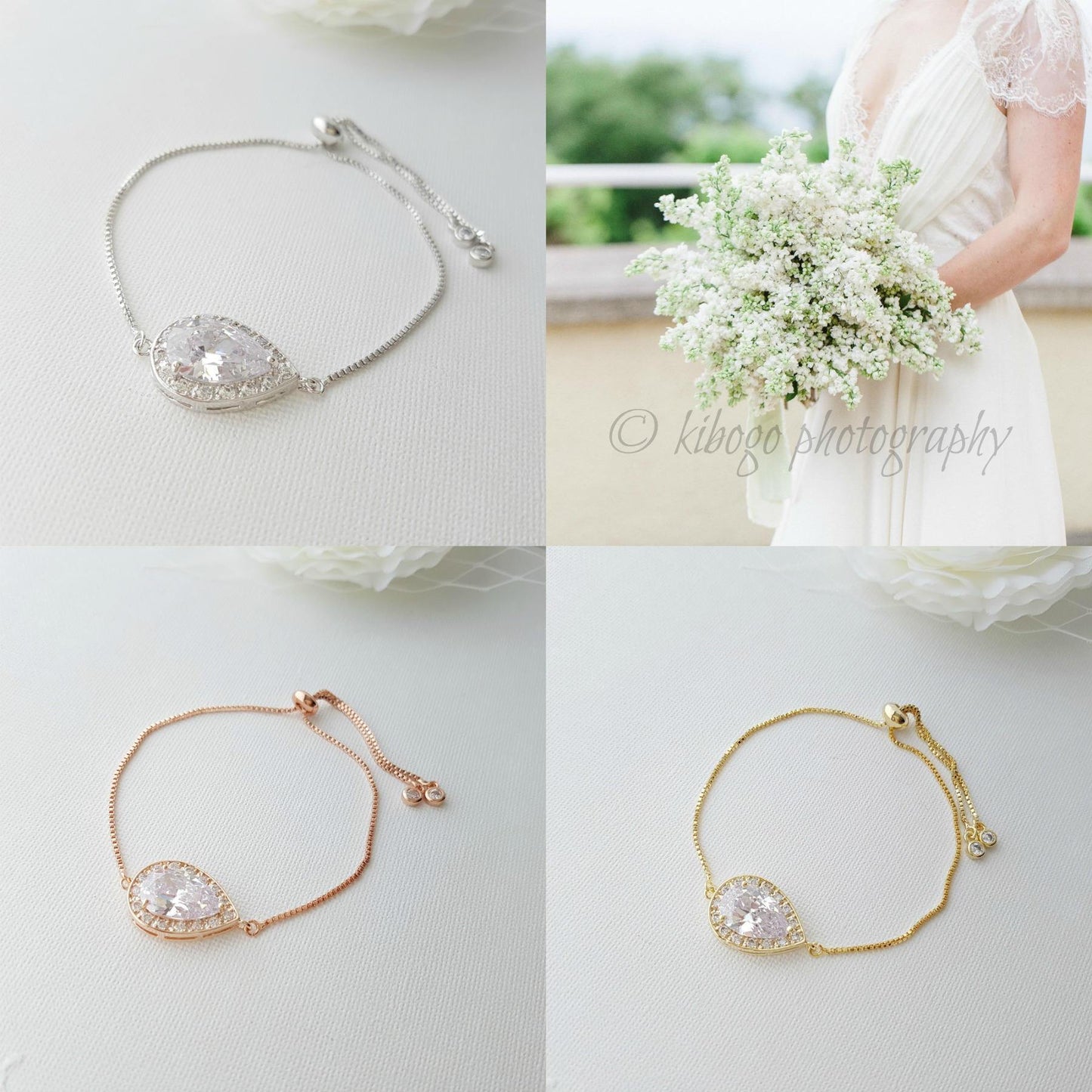 Rose Gold Simple Bracelet, Bridal Crystal Adjustable Bracelet, Rose Gold Wedding Bracelet, Bridesmaid Bracelet, Bridal Jewelry, Evelyn - PoetryDesigns