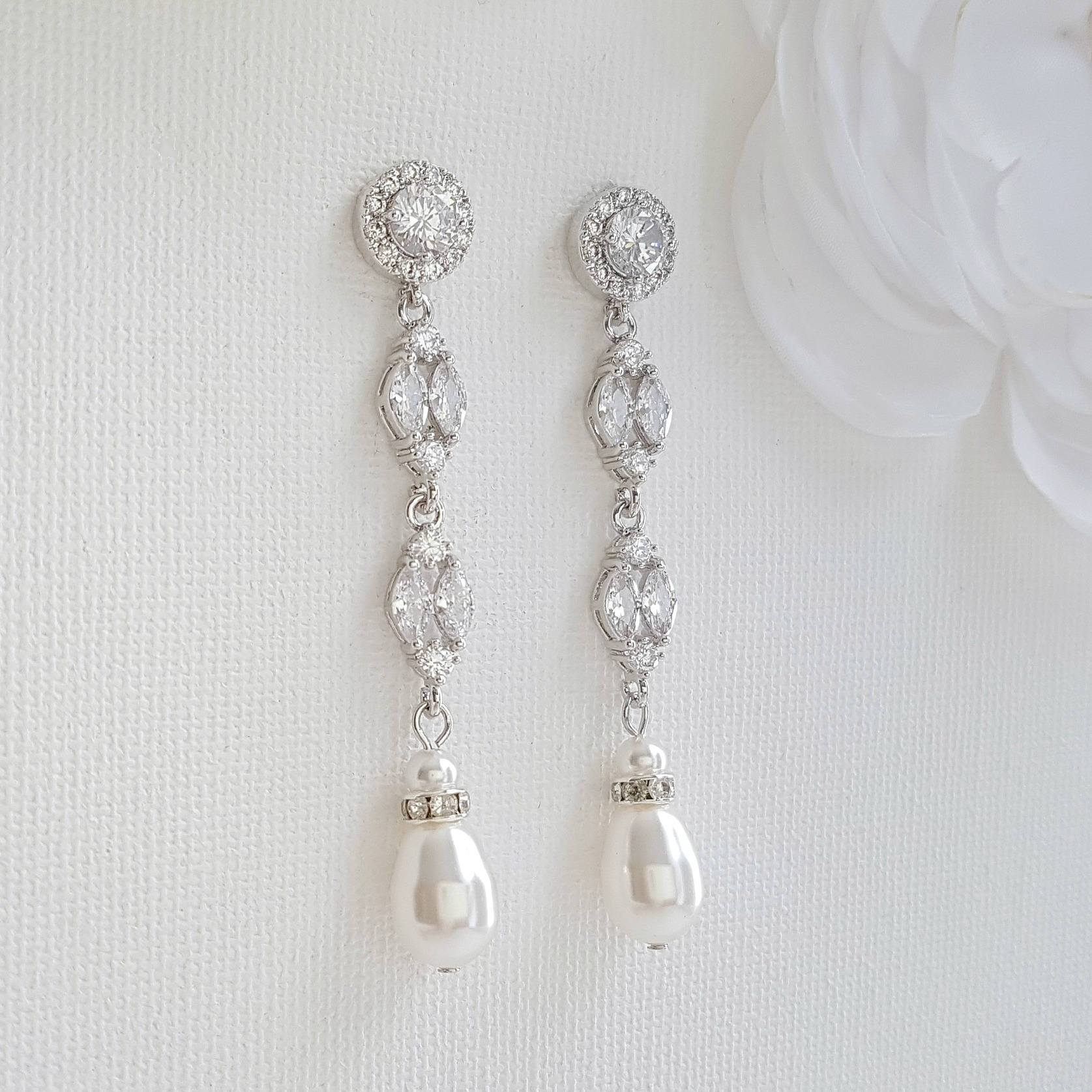 Long Rose Gold Pearl Drop Earrings- Hayley - PoetryDesigns