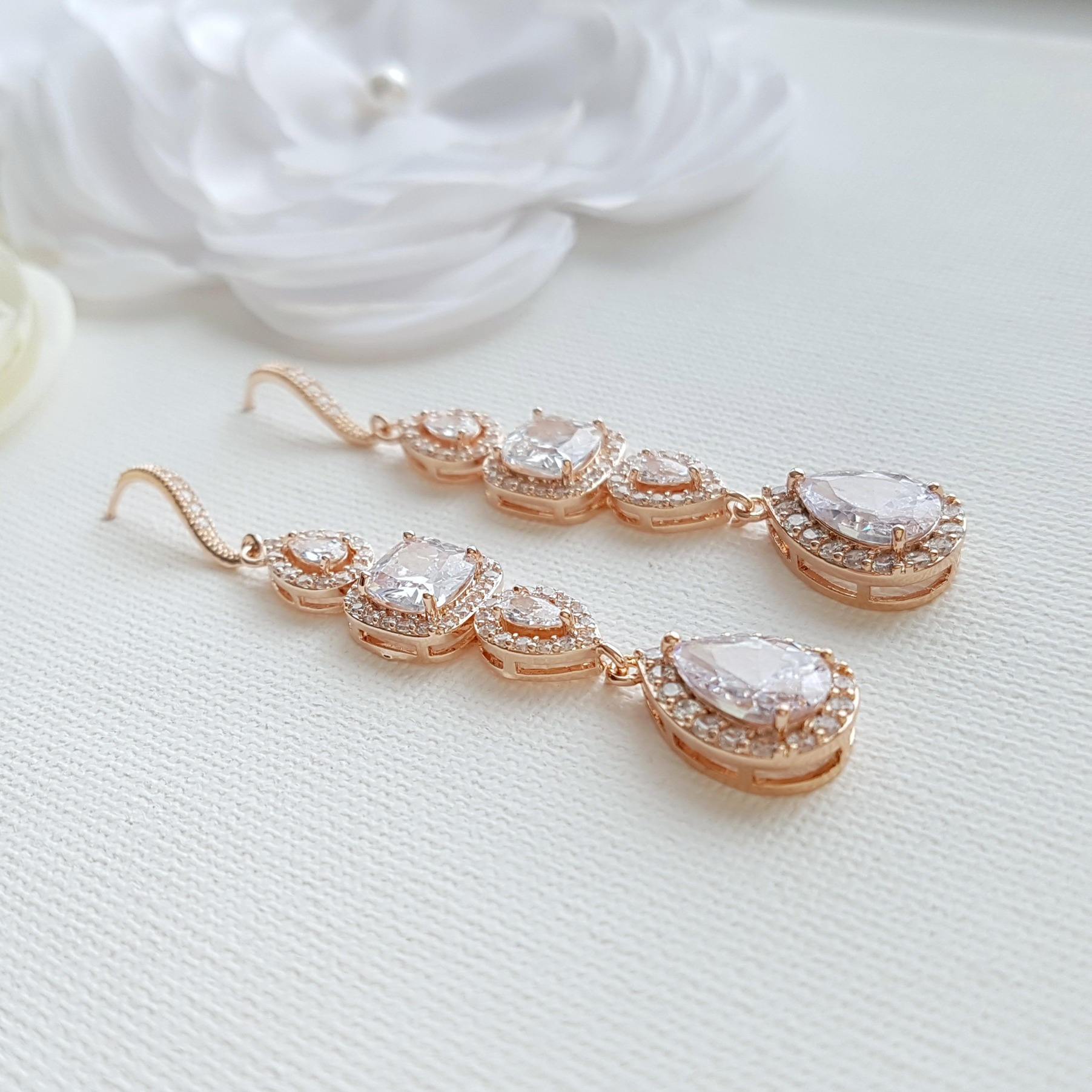 Bridal Dangle Drop Earring Rose Gold-Gianna - PoetryDesigns