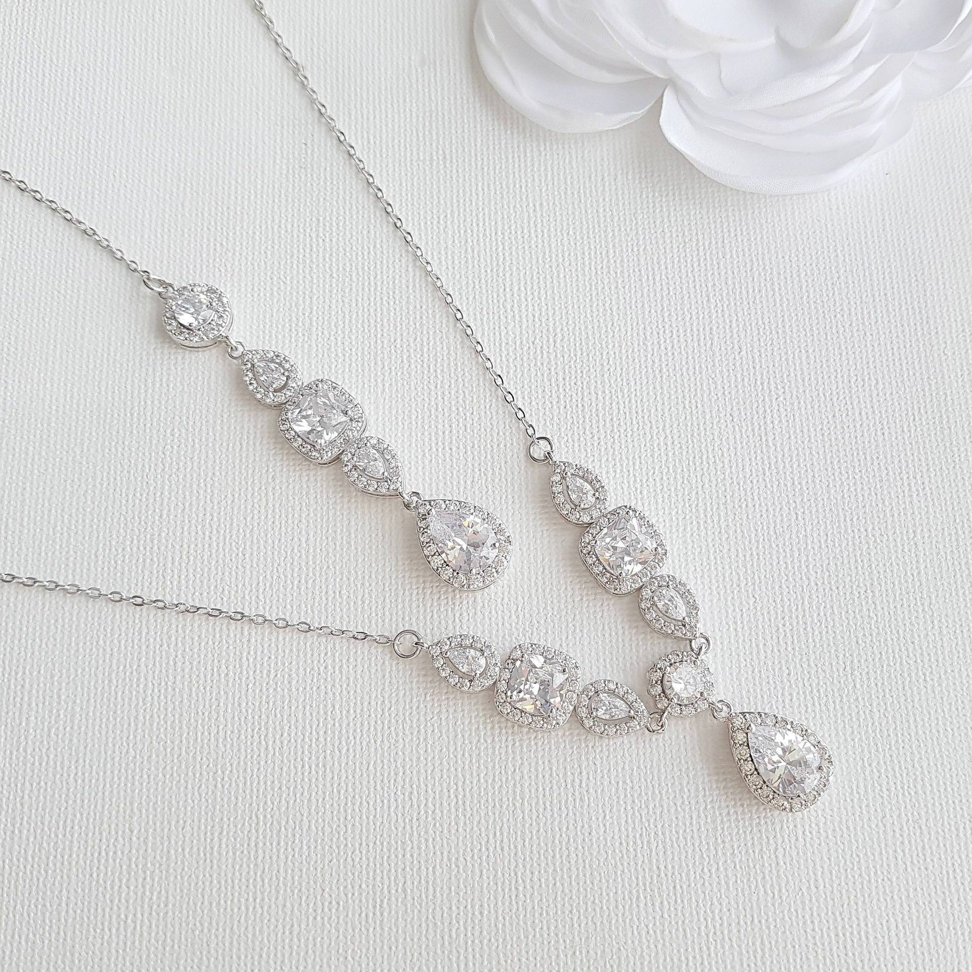 Bridal Drop Back Necklace- Gianna - PoetryDesigns