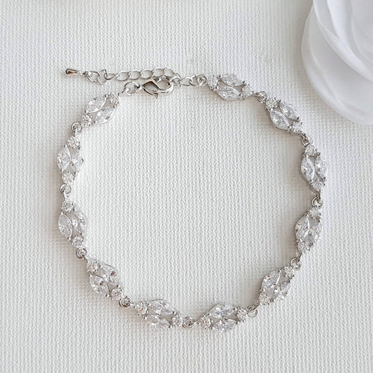 Marquise Silver Cubic Zirconia Bracelet for Bride- Hayley - PoetryDesigns