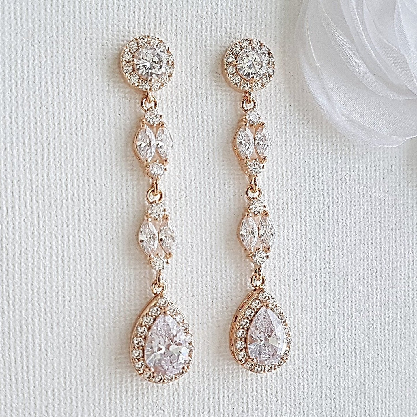 Rose Gold Long Earrings- Hayley - PoetryDesigns