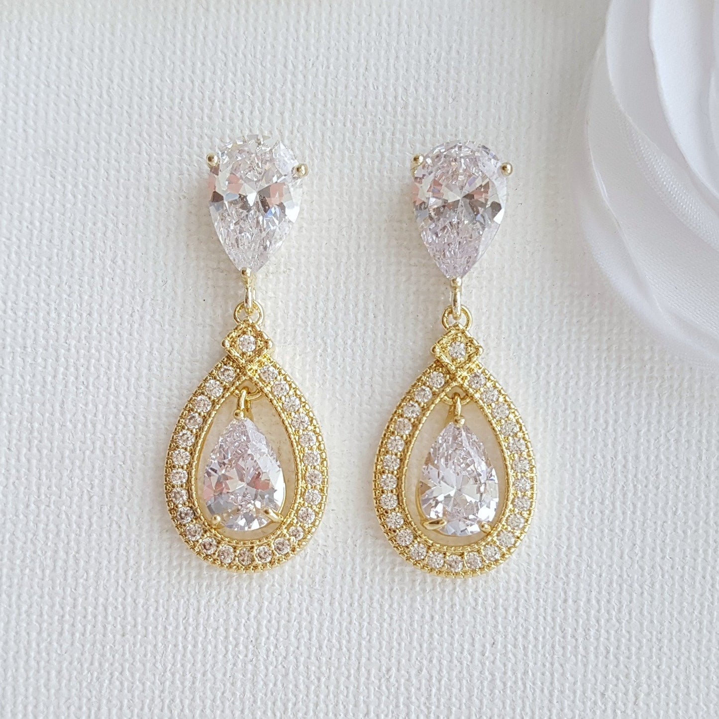 Gold Crystal Drop Earrings Weddings- Sarah - PoetryDesigns