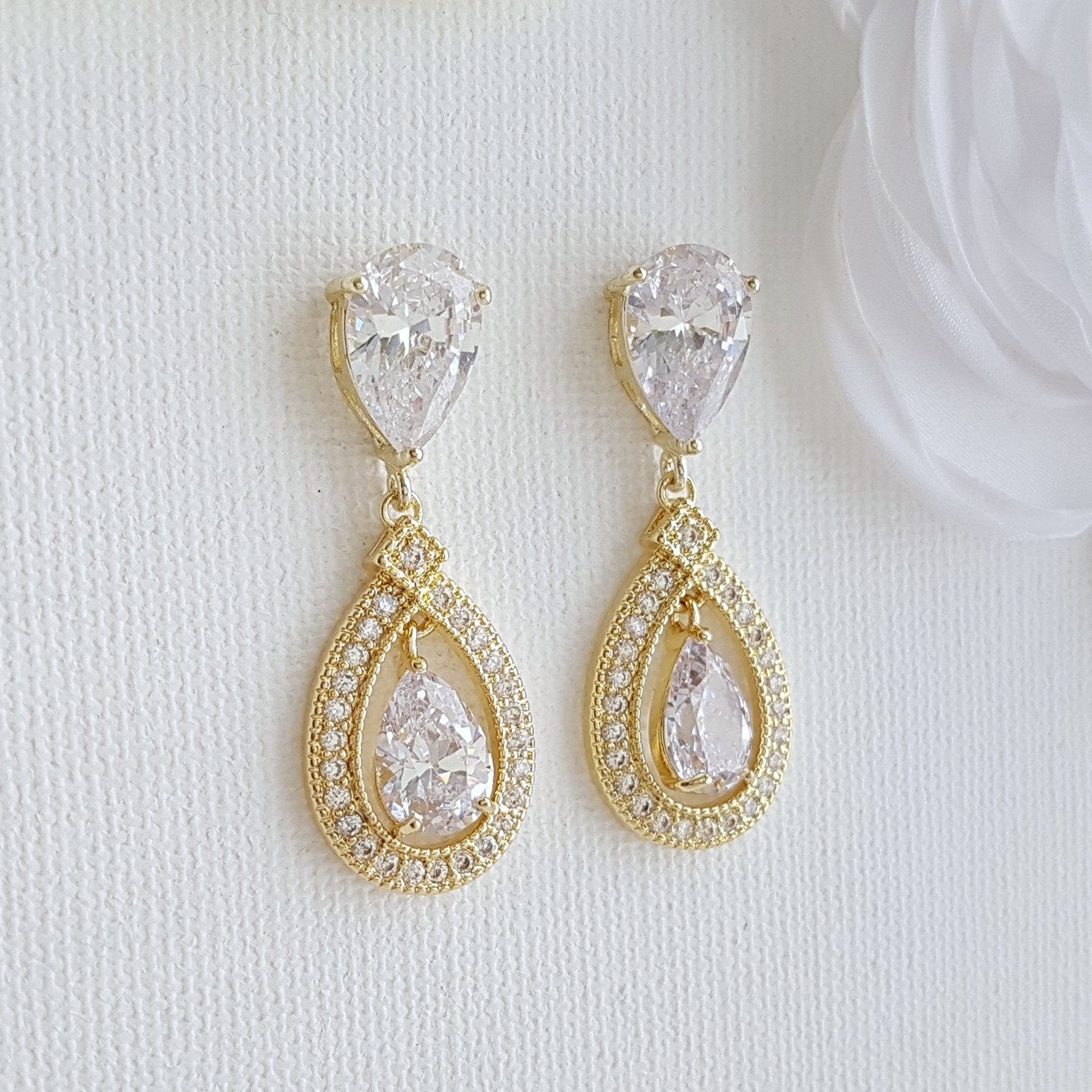 Gold Crystal Drop Earrings Weddings- Sarah - PoetryDesigns